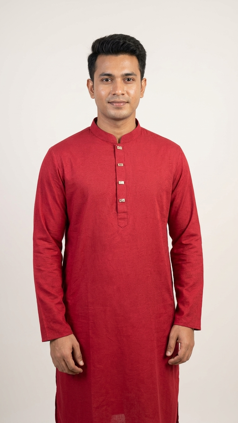 Men's Red Crepe Panjabi Tunic | Soft Fabric Kurta for Festive & Casual Wear