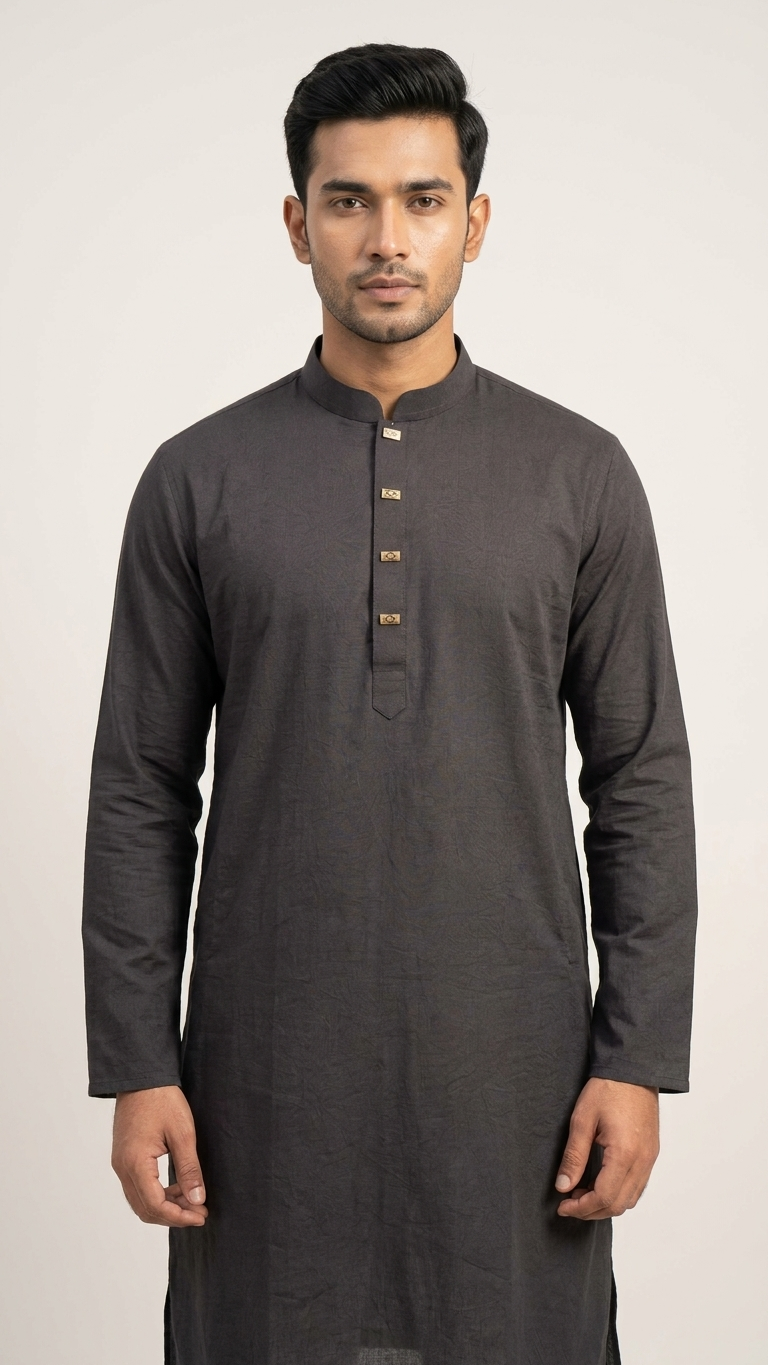 Men's Black Crepe Fabric Panjabi Tunic